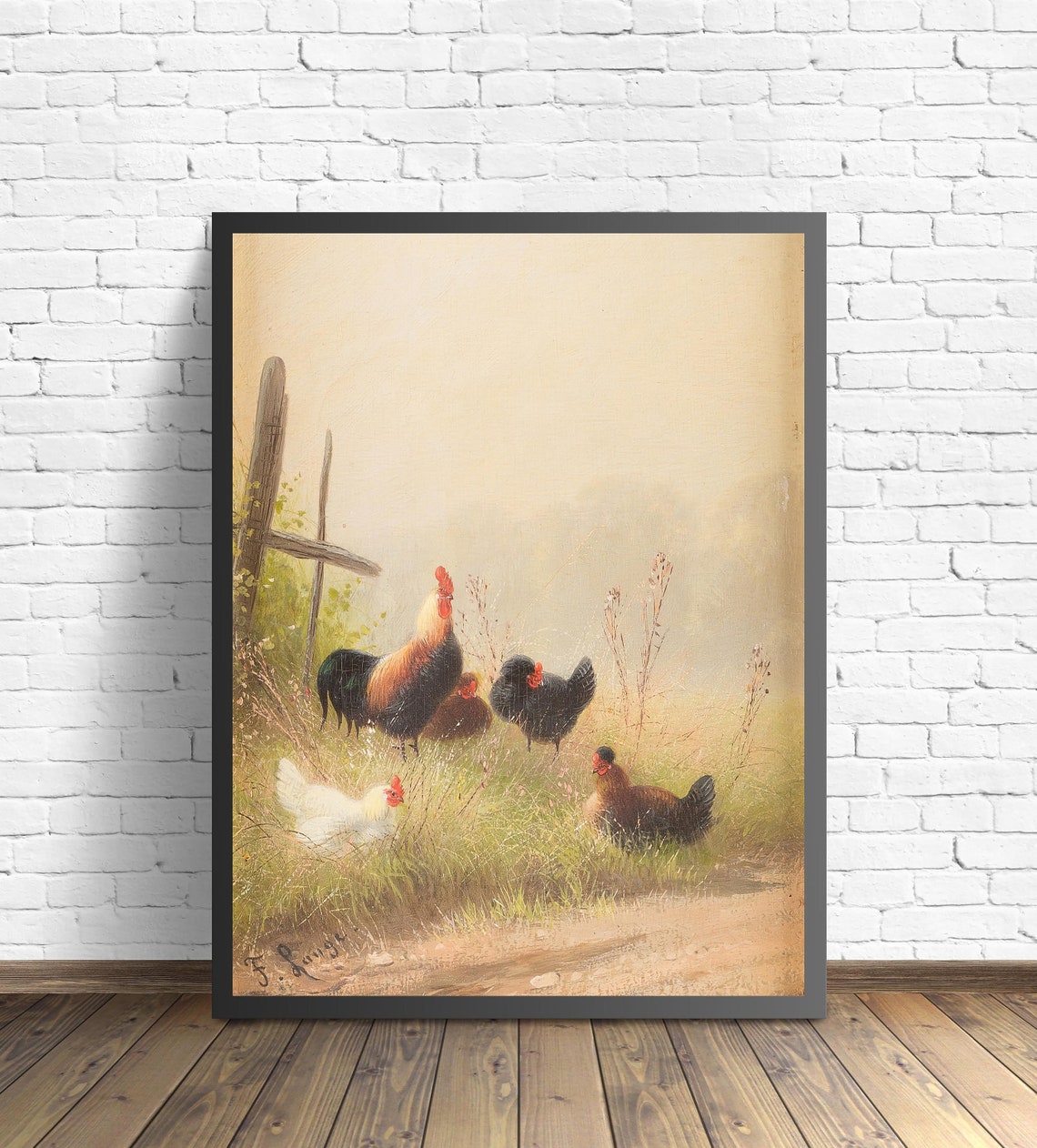 Vintage Roadside Chickens And Rooster Peaceful Pastoral Scene Poster - Image 2