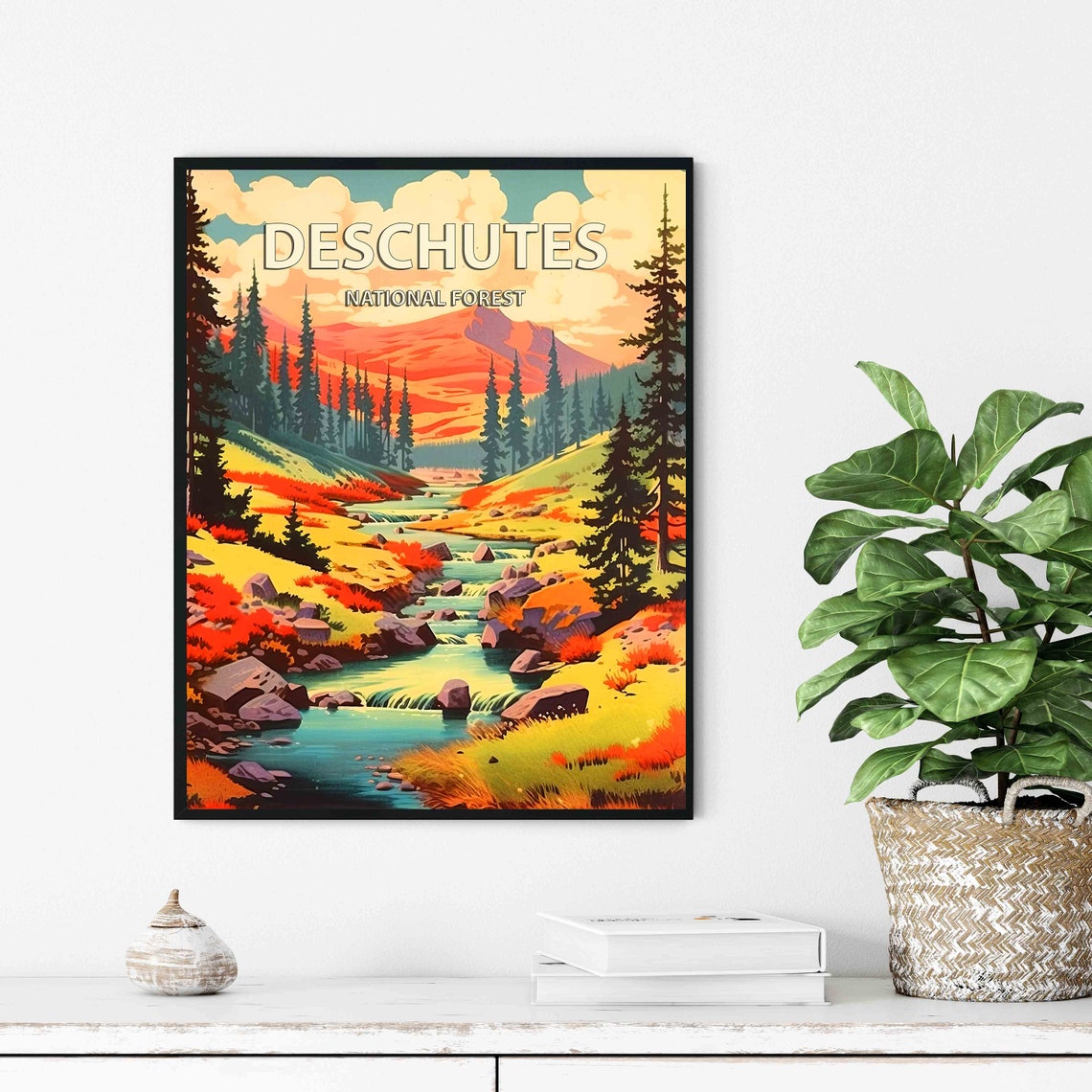 Deschutes National Forest Retro Mountain Stream Travel Poster - Image 2