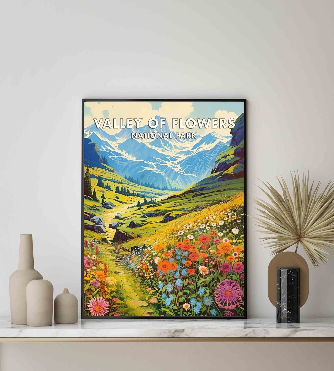 Valley of Flowers National Park Alpine Wildflower Meadow Poster - Image 2