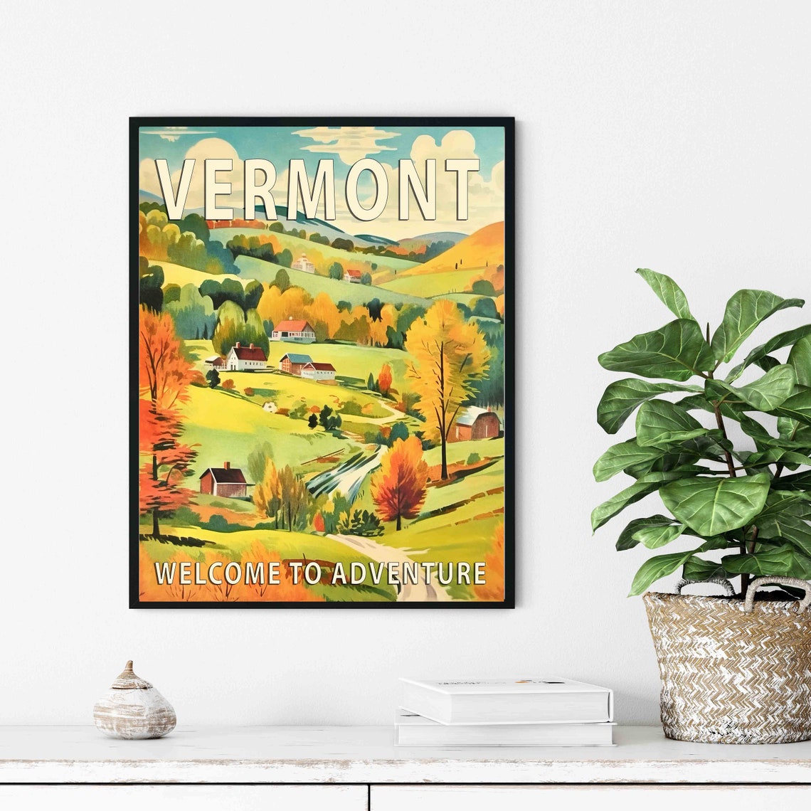 Vermont Welcome to Adventure Autumn Farm Hills Travel Poster - Image 3