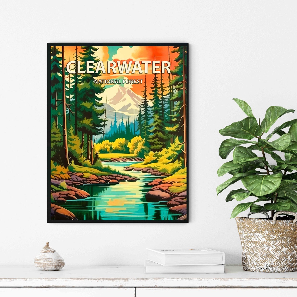 Clearwater National Forest River Sunset Glow Retro Travel Poster - Image 2