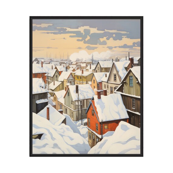 Snow Covered Rooftops of a Quiet Winter Town Painting Art Poster