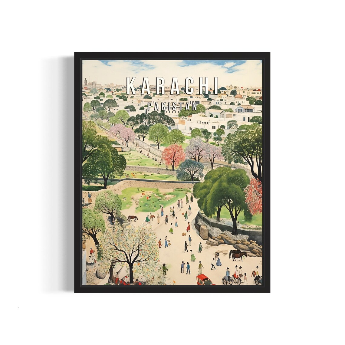 Karachi Pakistan City Park And Street Life Folk Travel Poster