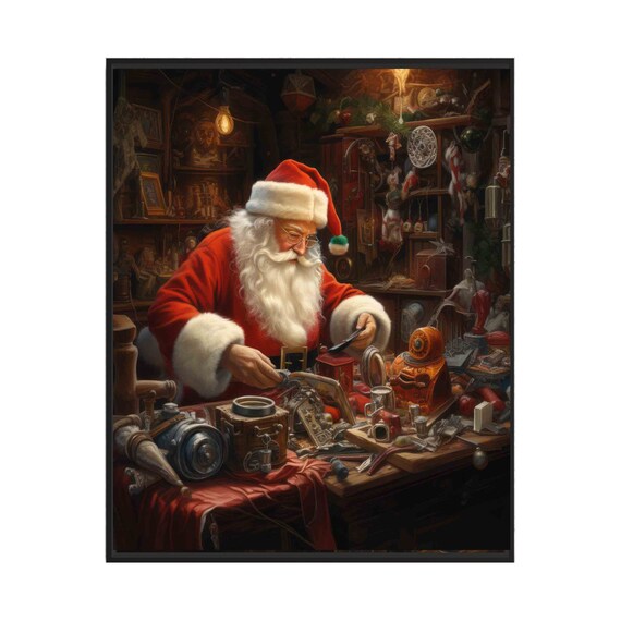 Santa Claus in His Workshop Poster Painting Toys for Christmas