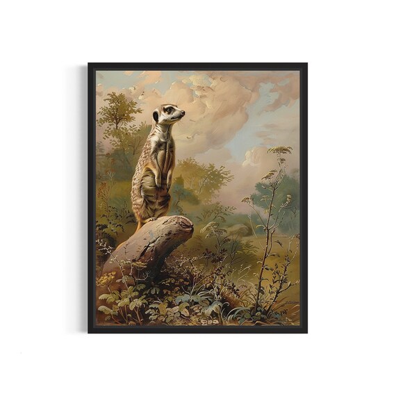 Vintage Meerkat Standing Sentinel On Rock Savanna Art Poster