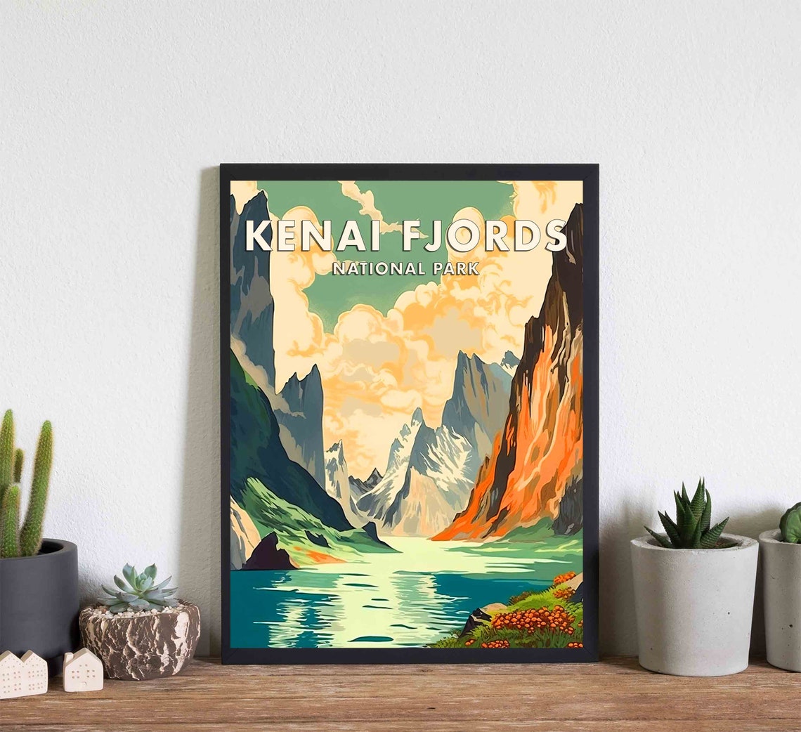Kenai Fjords National Park Vintage Dramatic Fjord Cliffs Wild Poster - Image 3