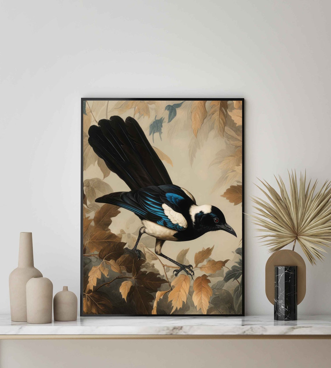Eurasian Magpie on Autumn Branch Vintage Ornithology Art Poster - Image 2