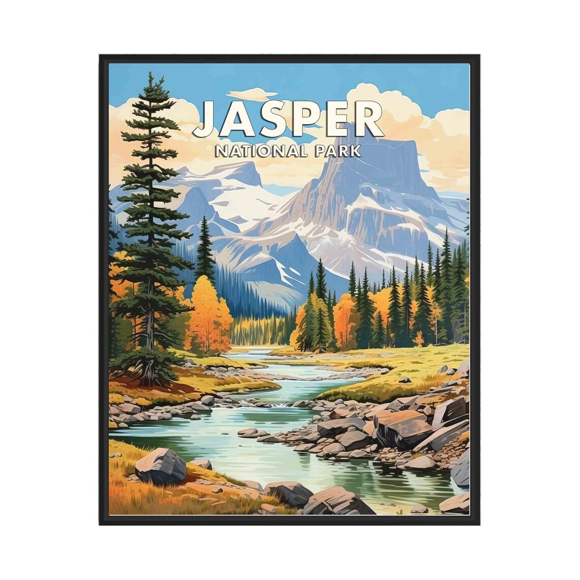 Jasper National Park Autumn River Retro Canada Travel Poster