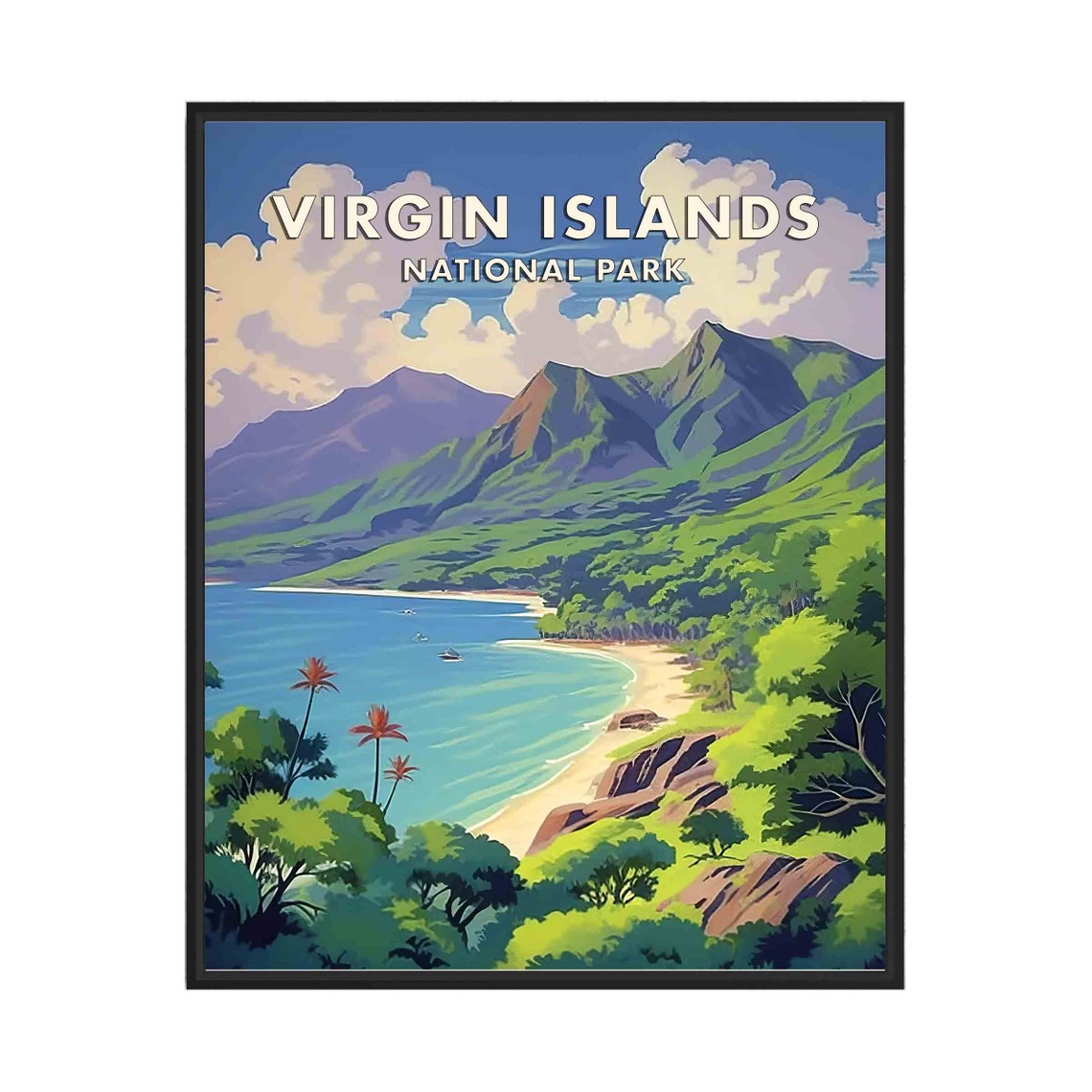 Virgin Islands National Park Tropical Bay Beach Travel Poster