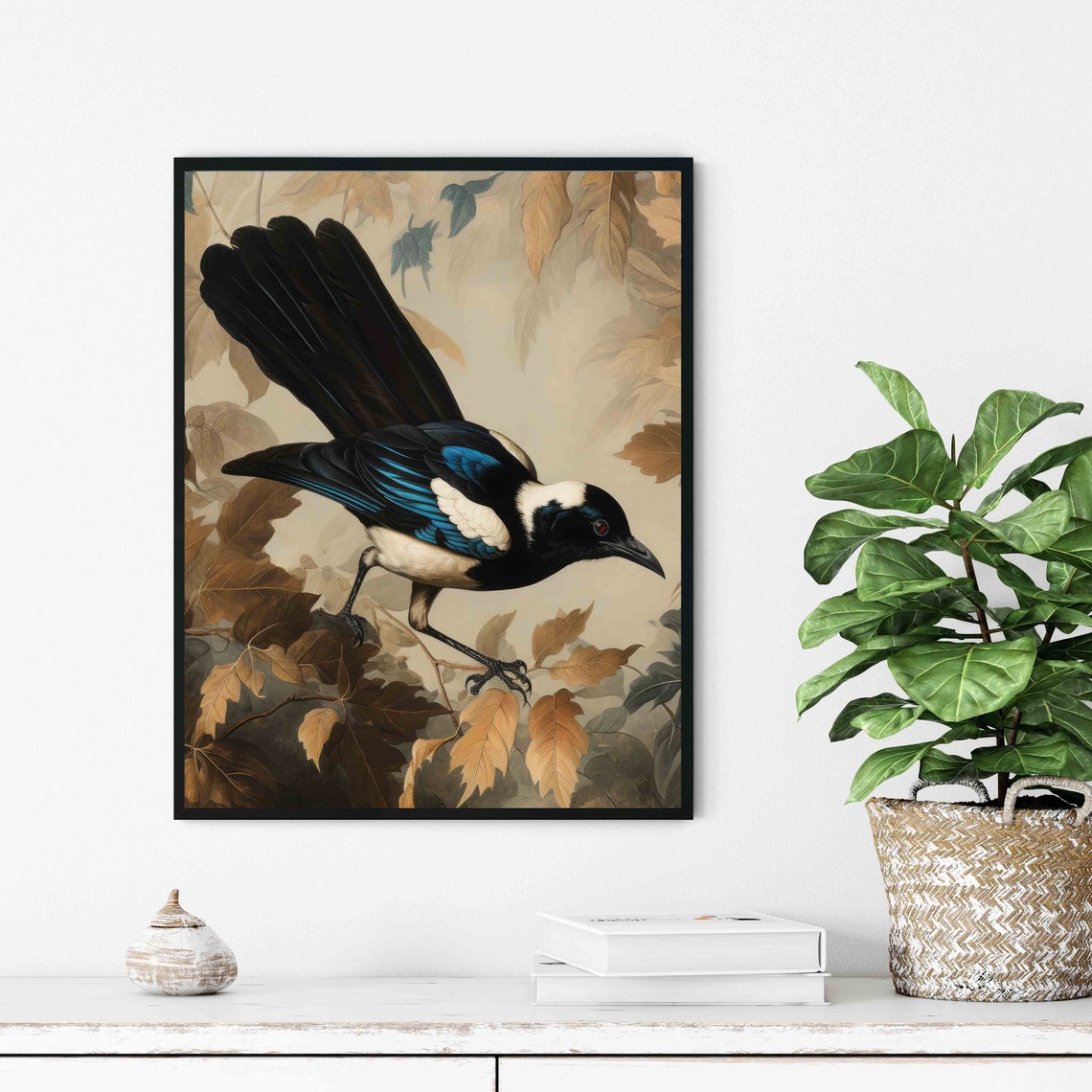 Eurasian Magpie on Autumn Branch Vintage Ornithology Art Poster - Image 3