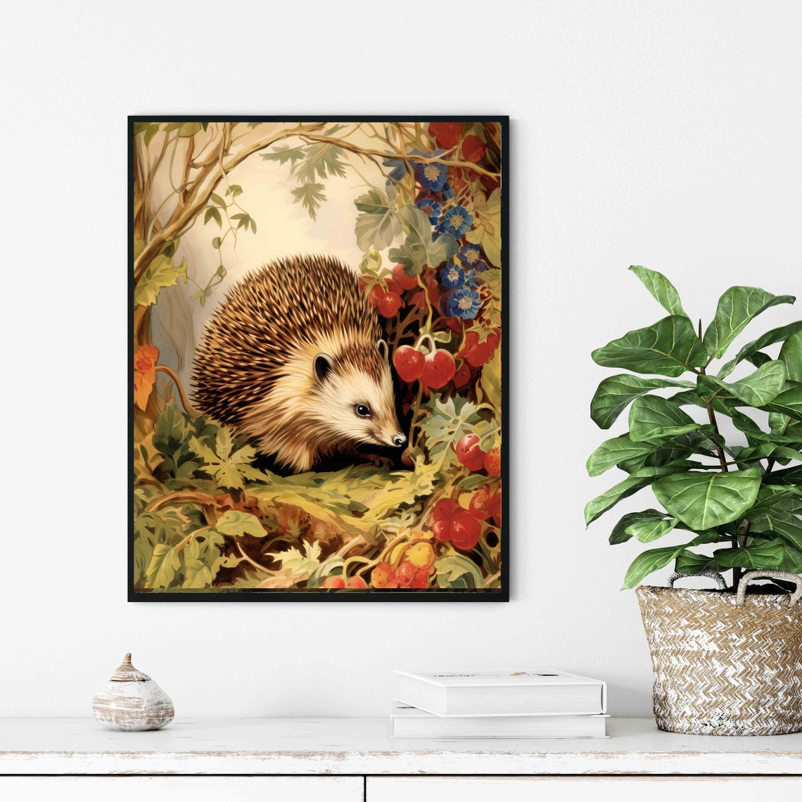 Hedgehog Among Wild Berries Cozy Vintage Garden Wildlife Poster - Image 3