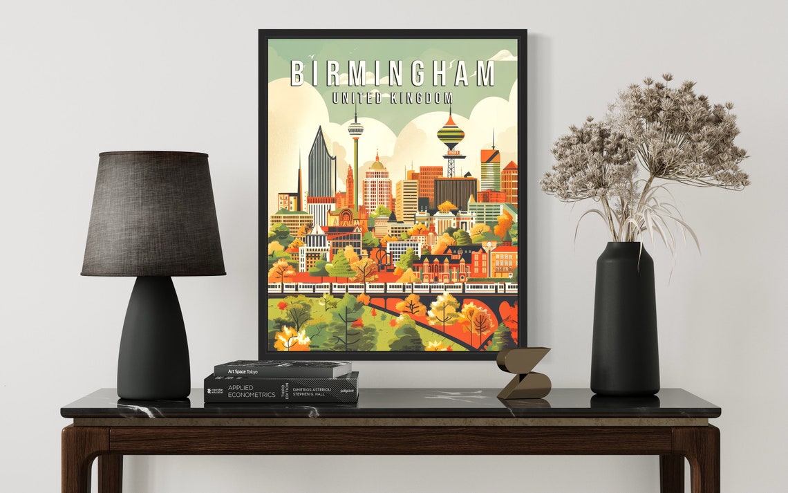 Birmingham United Kingdom City Skyline Towers Illustrated Poster - Image 2