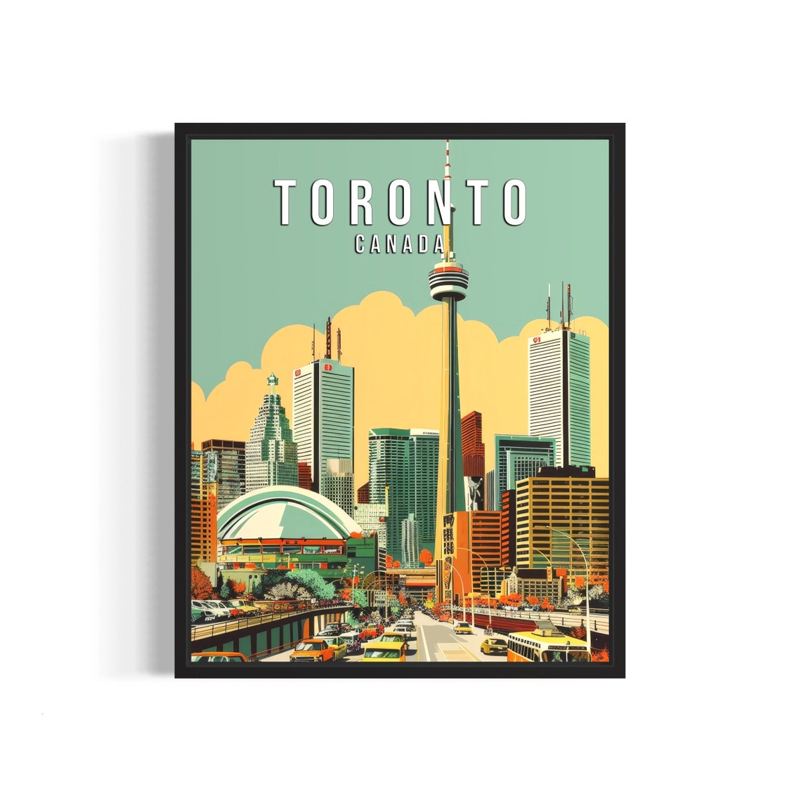 Toronto Canada CN Tower Vintage Skyline Cityscape Travel Poster