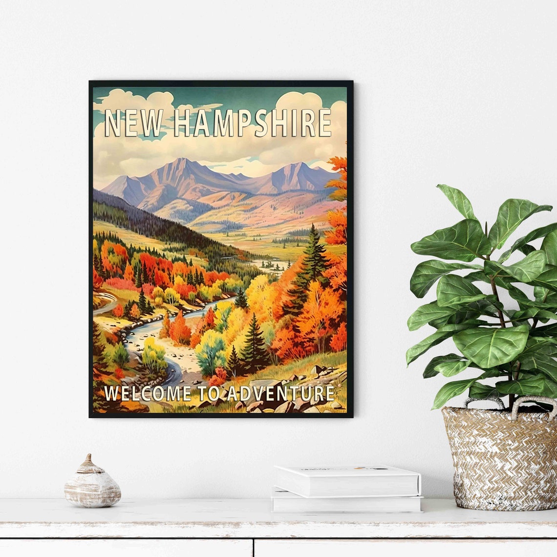 New Hampshire Welcome To Adventure Autumn Mountains Scenery Poster - Image 2