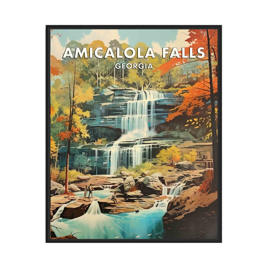 Amicalola Falls Georgia Autumn Cascading Waterfall Travel Poster