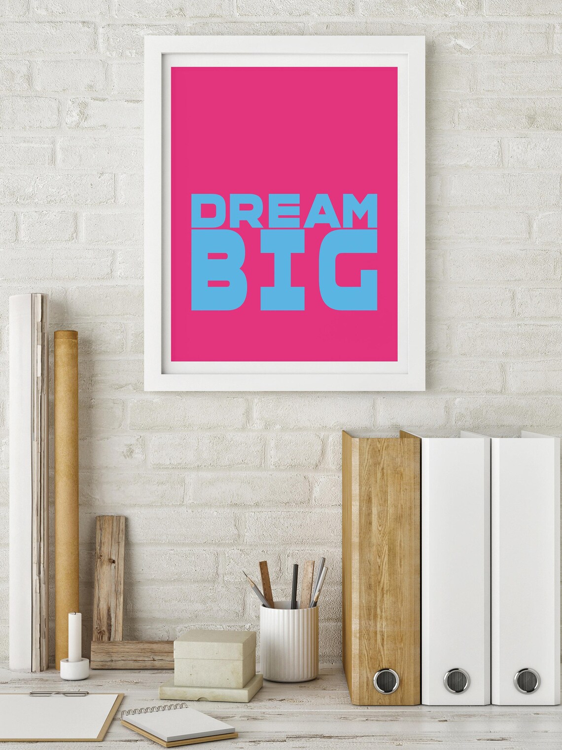 Dream Big Bold Blue Statement Typography Hot Pink Quote Poster - Image 2