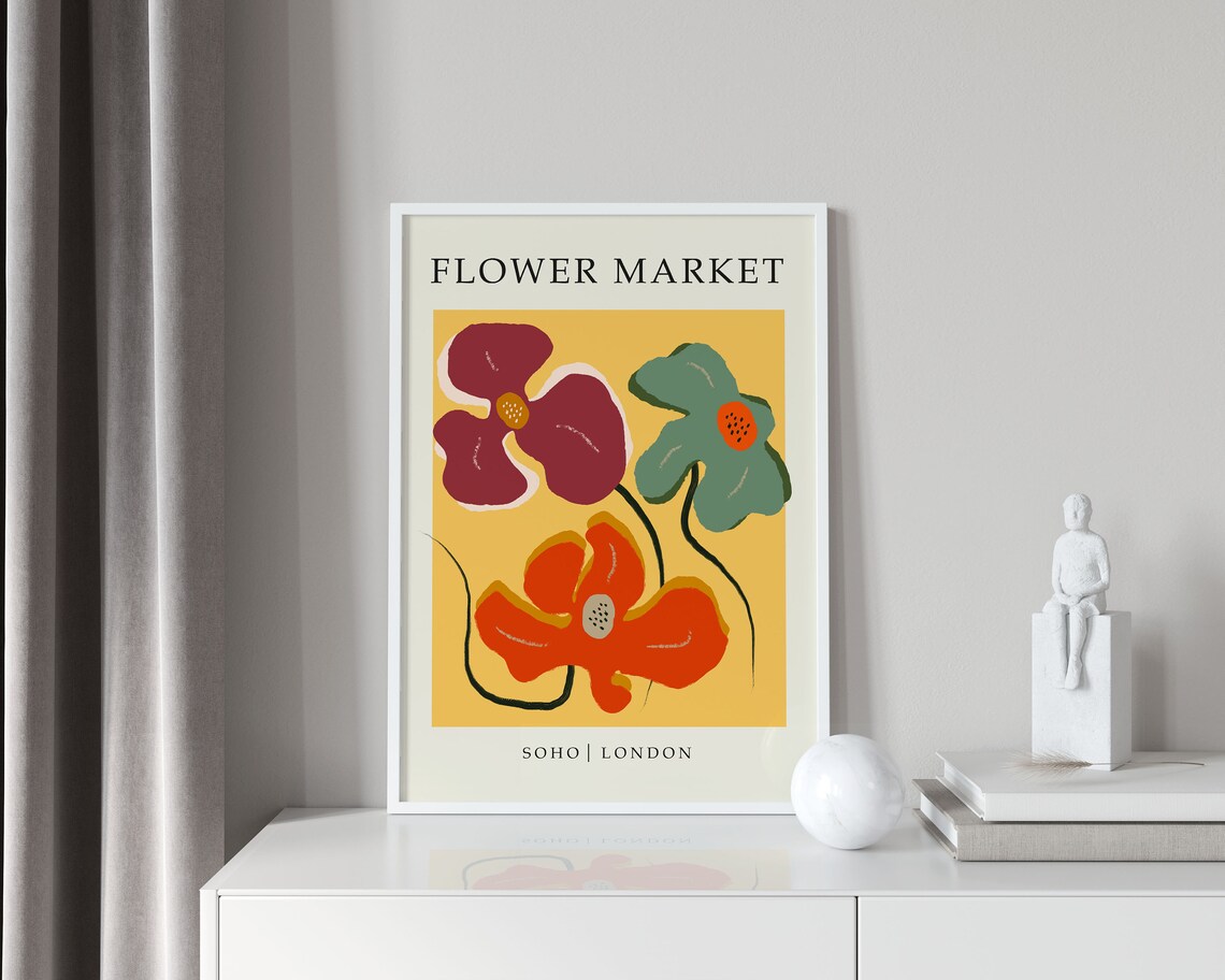 Flower Market Print Yellow Print Wall Art Orange Flower Print Flower Market Floral Print Instant Flower Print - Image 2