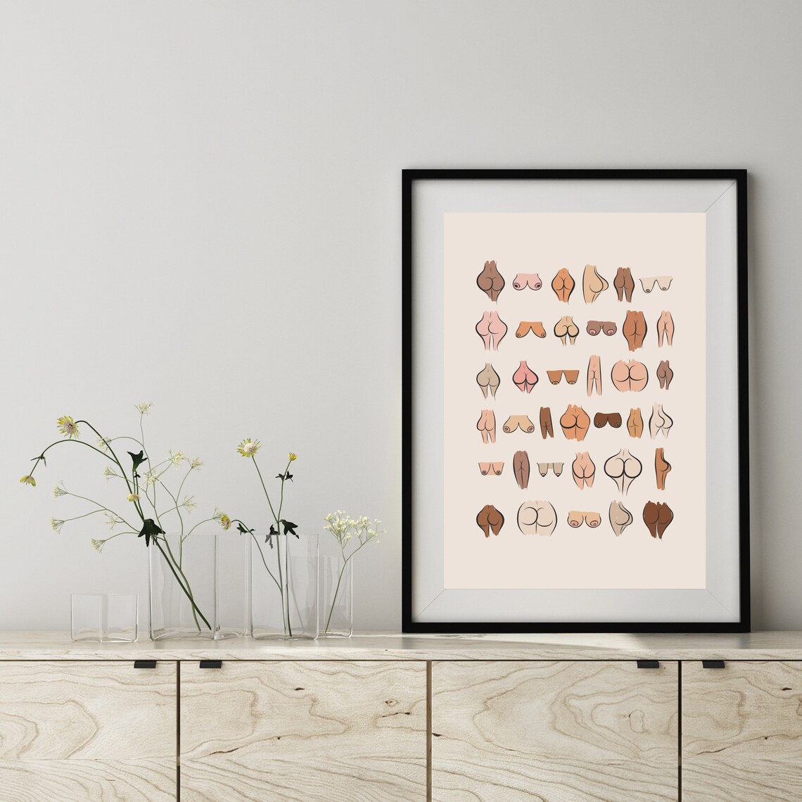 Body Print Bums Nude Boho Art Print - Image 2