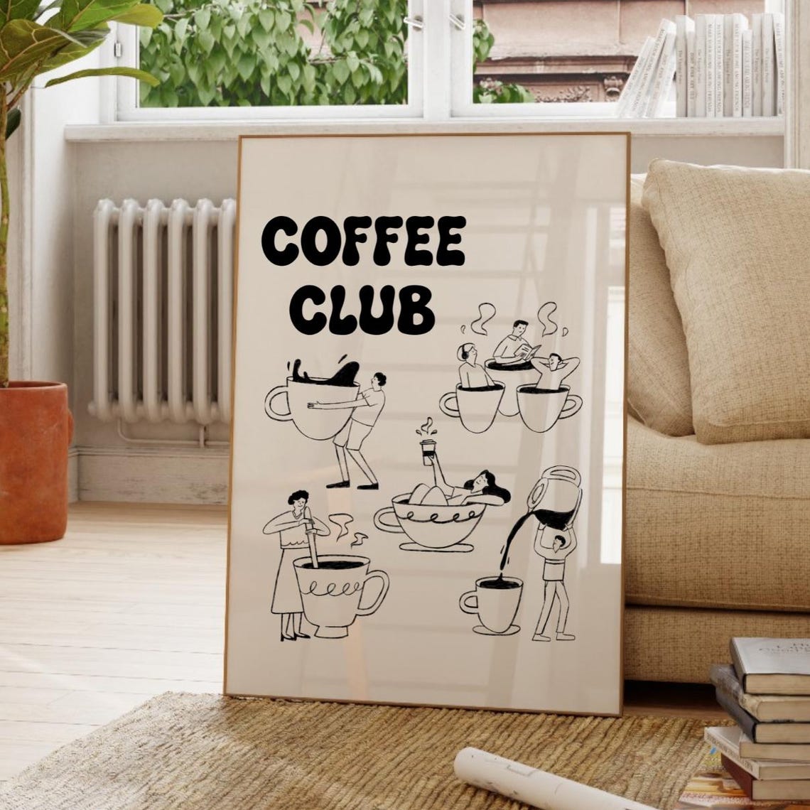 Coffee Club Print Retro Kitchen Decor Funny Poster