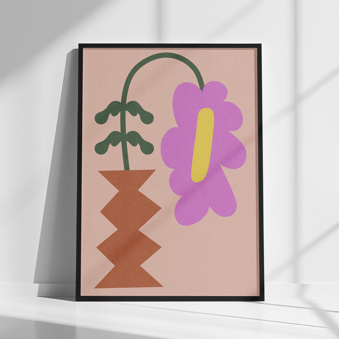 Abstract Purple Flower Terracotta Vase Modern Botanical Print