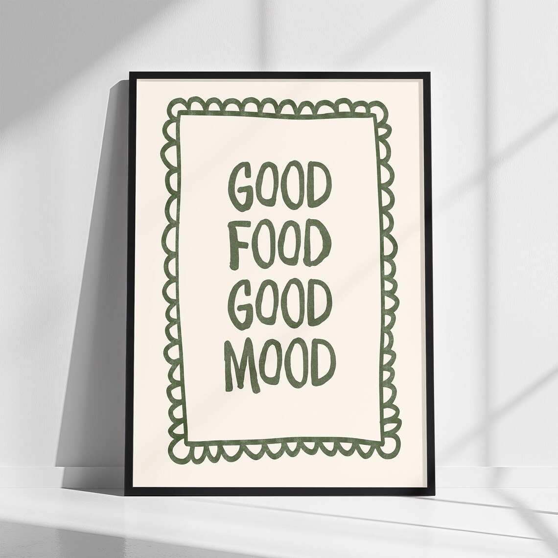 Good Food Good Mood Kitchen Quote Green Hand Lettered Decor Print