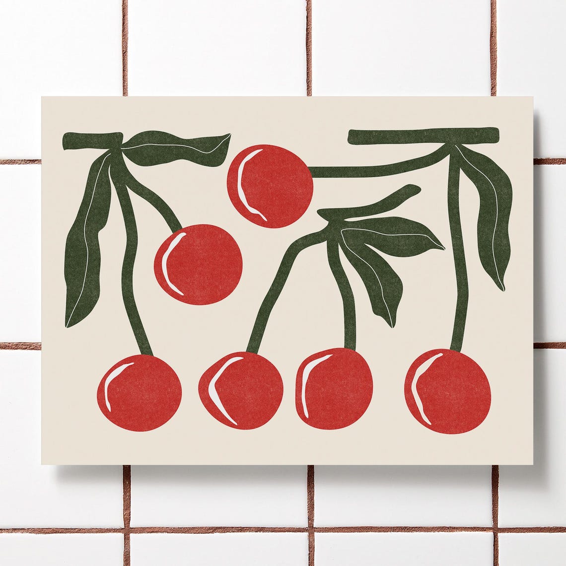 Red Cherries Minimal Botanical Fruit Illustration Trendy Print - Image 4