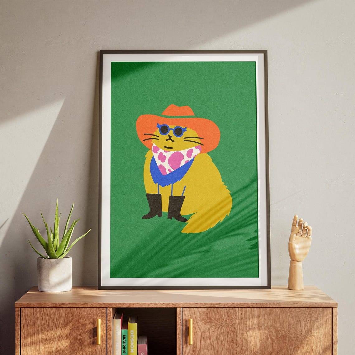 Cool Cowboy Cat With Sunglasses Fun Western Kitty Illustration Print - Image 3