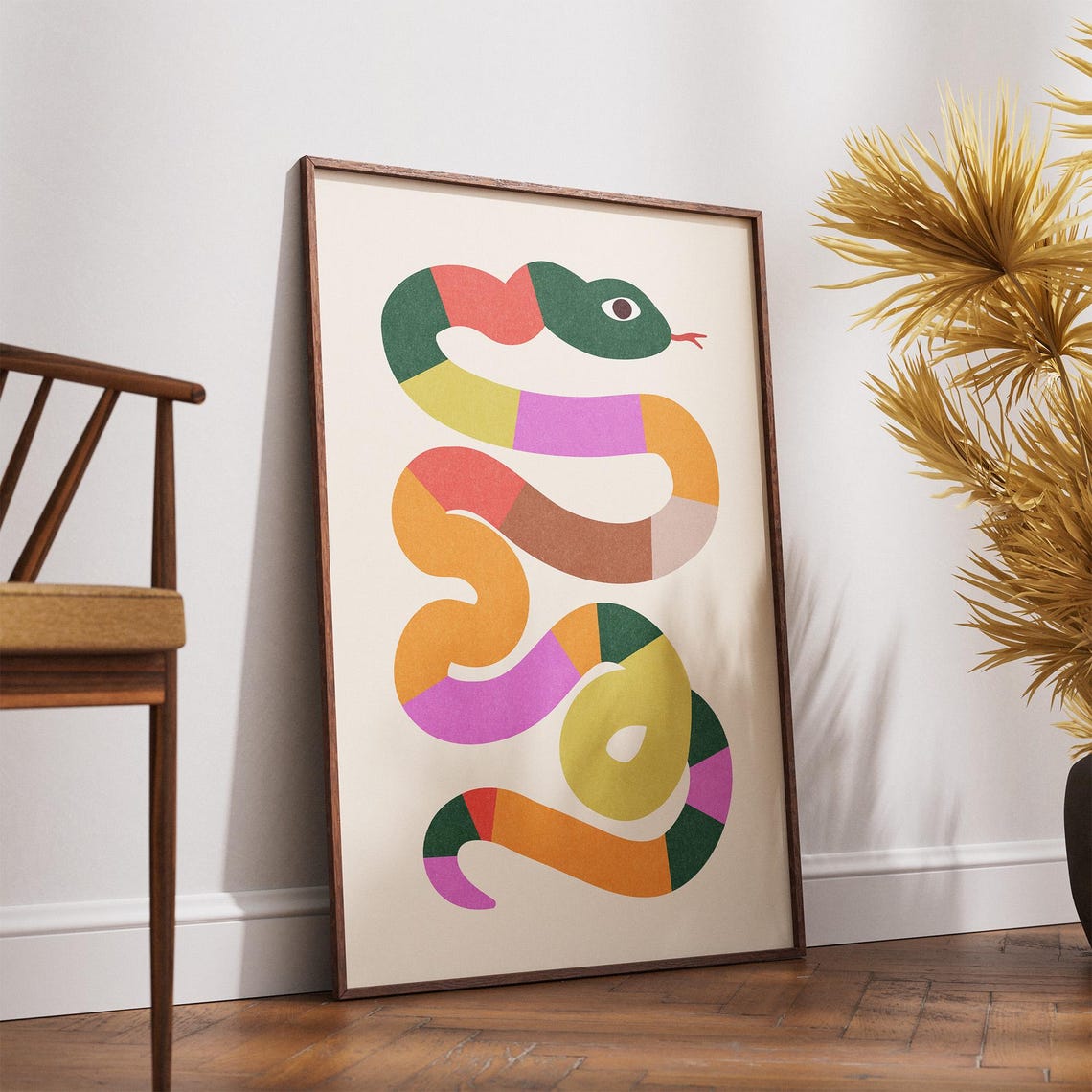 Colorful Segmented Snake Playful Modern Reptile Illustration Print - Image 3