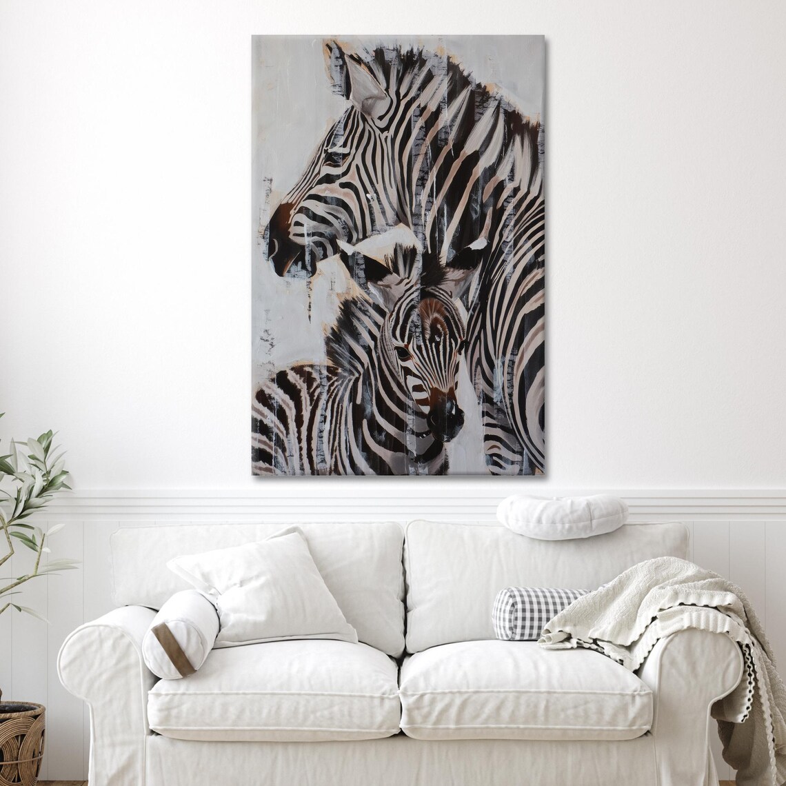 Zebra and Foal Mother Baby Black White Striped Wildlife Poster - Image 2
