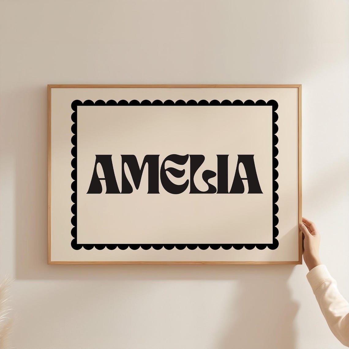Custom Name Print Retro Scallop Border Cream Personalized Keepsake