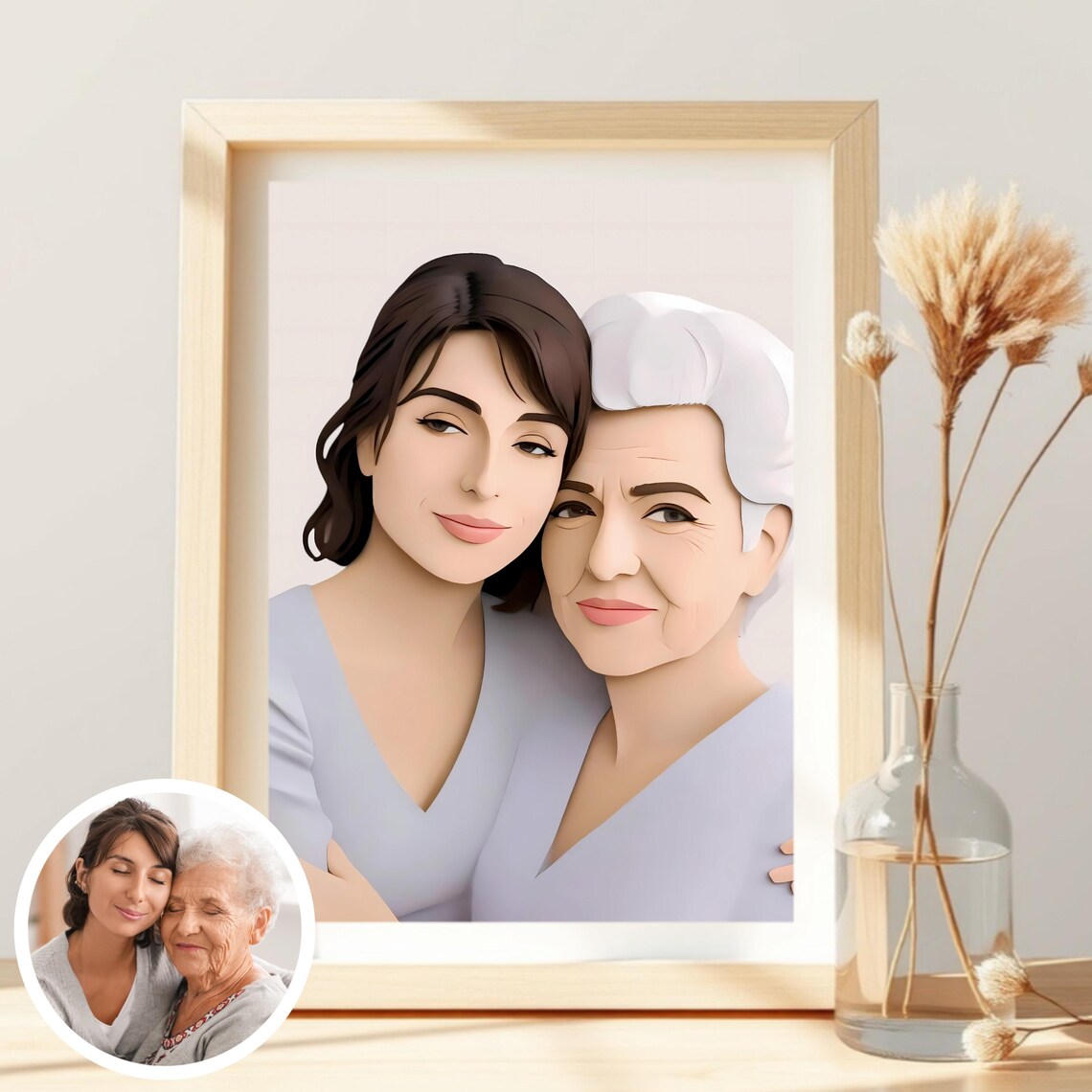 Playful Framed Cartoon Couple Portrait Custom Illustration Poster - Image 4