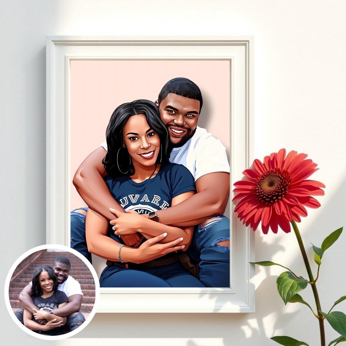 Playful Cartoon Couple Embrace Hug Custom Portrait From Photo Poster - Image 5