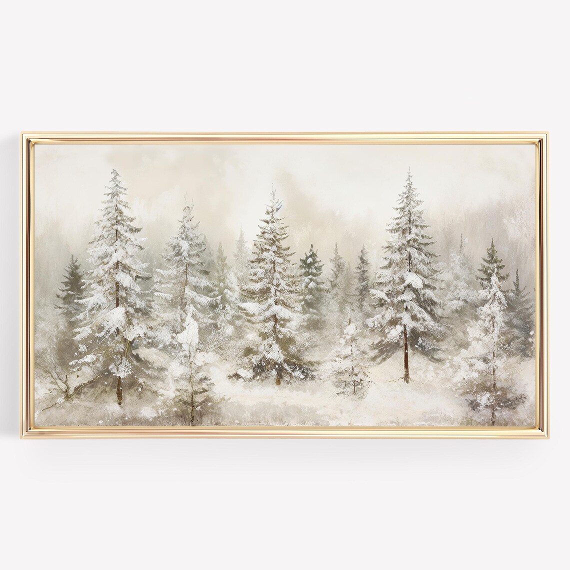 Snowy Winter Forest Painting Snow Covered Pines Misty Morning Poster - Image 4