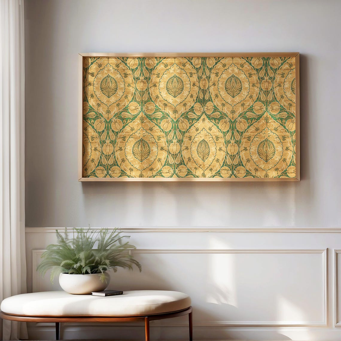Gold Green Victorian Botanical Textile Pattern Heritage Wall Art - Image 2