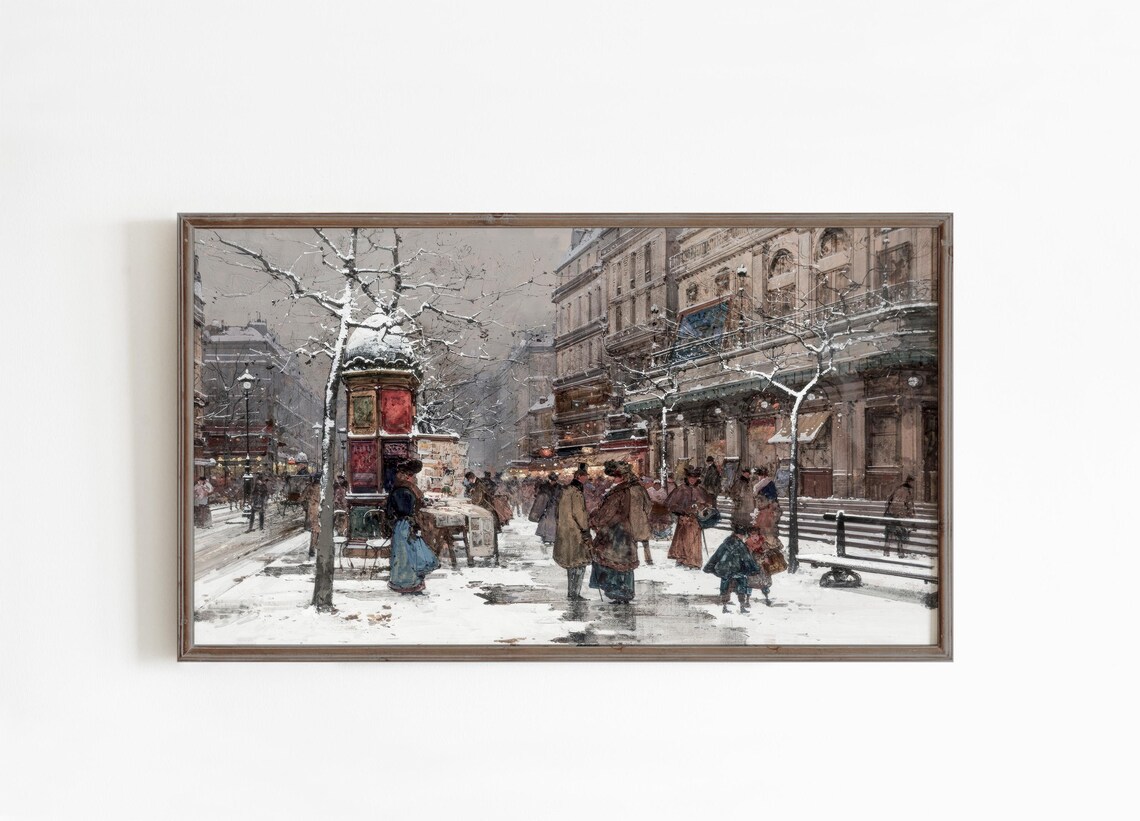 Vintage Paris Snowy Boulevard Street Scene Winter Art Poster - Image 3