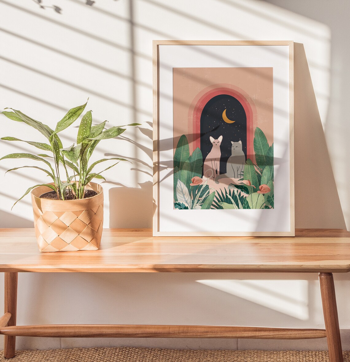 Cats and Tropical Plants Boho Poster, La Luna Art - Image 4