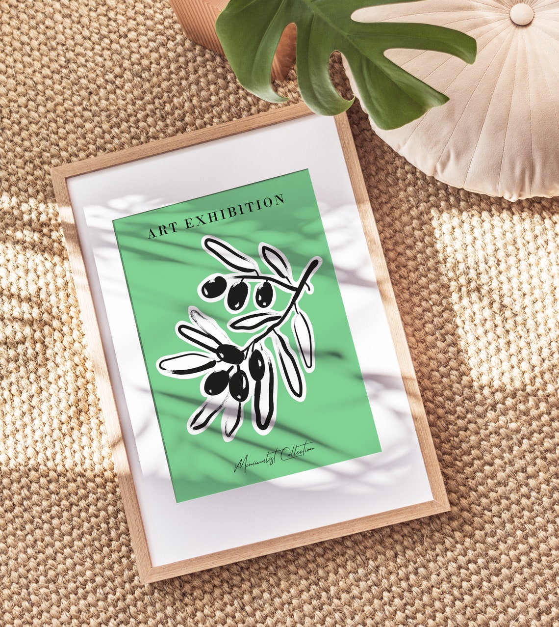 Art Exhibition Olive Branch Minimalist Green Botanical Art Print - Image 4