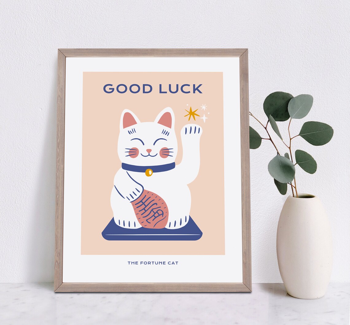 Fortune Cat Lucky Cat Quote Poster, Cat Home Decor - Image 3