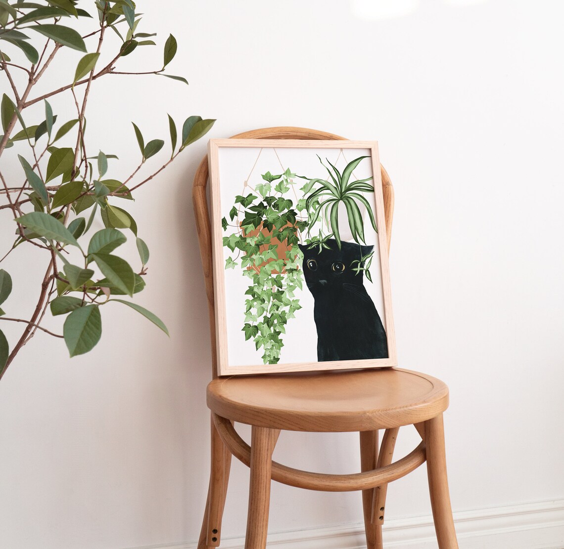 Black Cat Plants Watercolor Cat Lover Art Print - Image 4