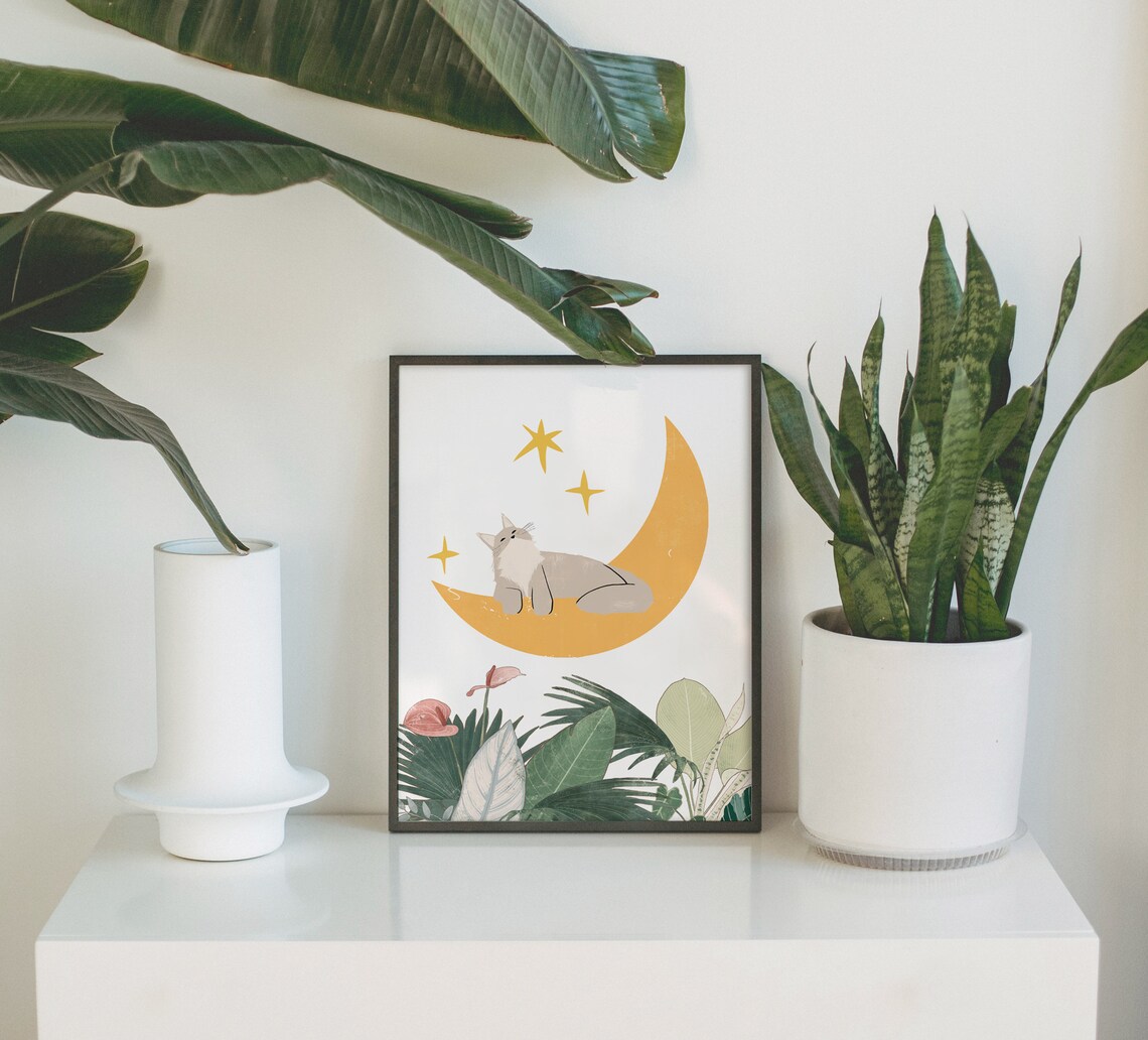 Cat and Crescent Moon Art Print, La Luna - Image 3