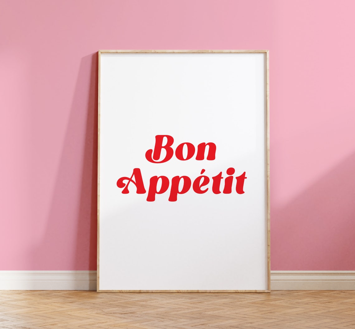 Bon Appetit Red Retro Typography French Kitchen Quote Decor Poster - Image 4