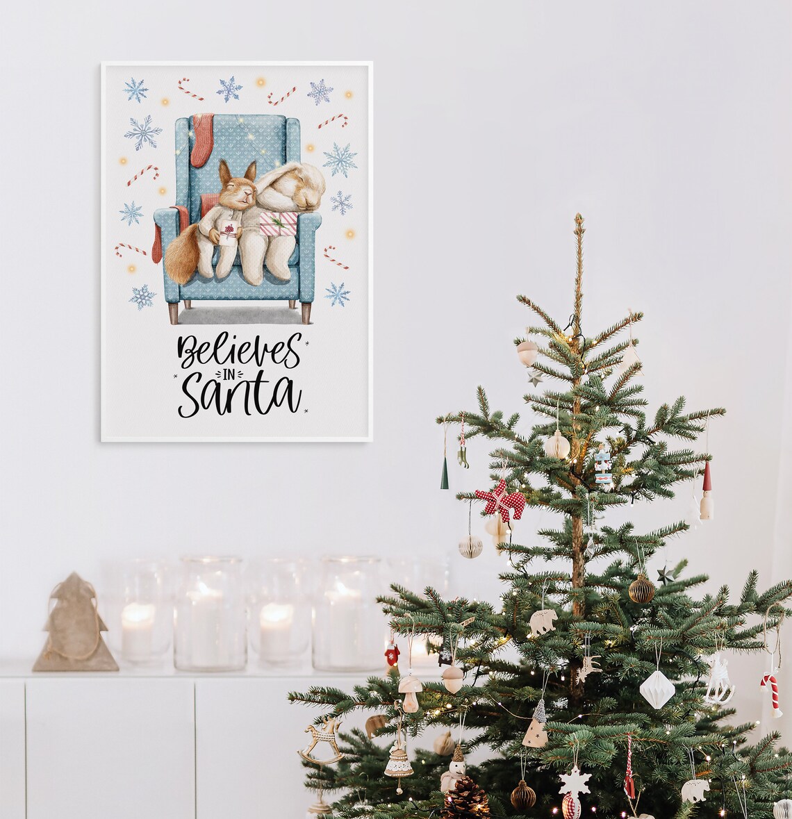 Christmas Animal Art Christmas Quote Print Christmas Cozy Winter Poster Christmas Gallery Wall Art Believes In Santa Print - Image 2