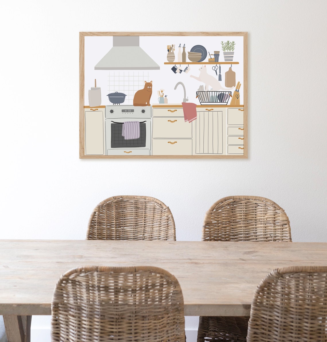 Cats in the Kitchen Cozy Cat Illustration Cute Feline Home Art Poster - Image 3