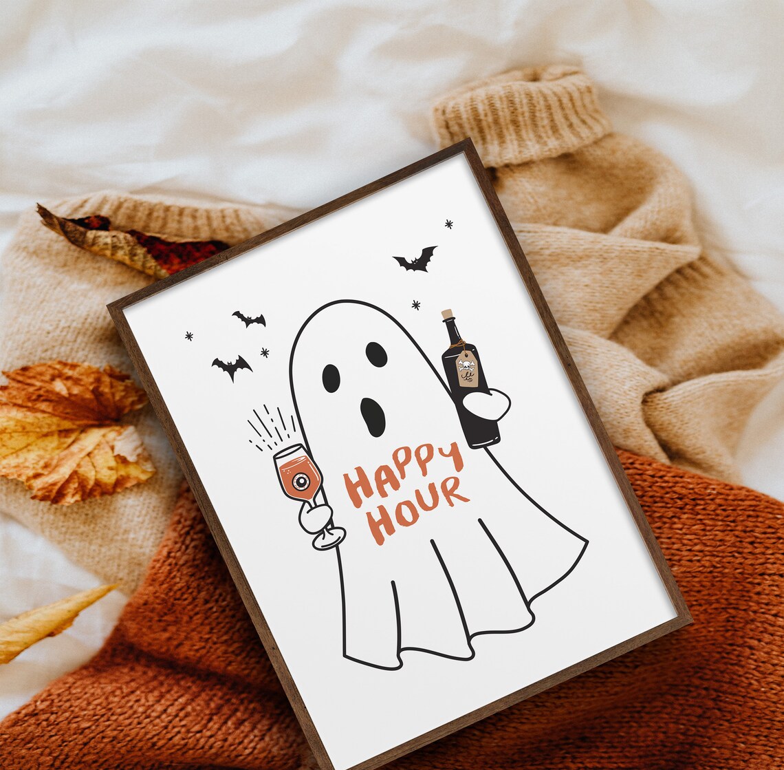 Ghost Wine Halloween Kitchen Bar Cart Art Print - Image 3