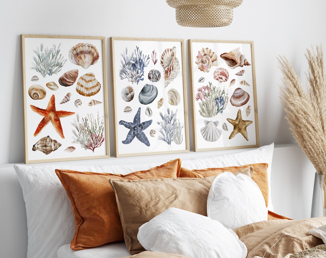 Warm Neutral Watercolor Sea Shells Starfish Coral Beach Wall Art - Image 4