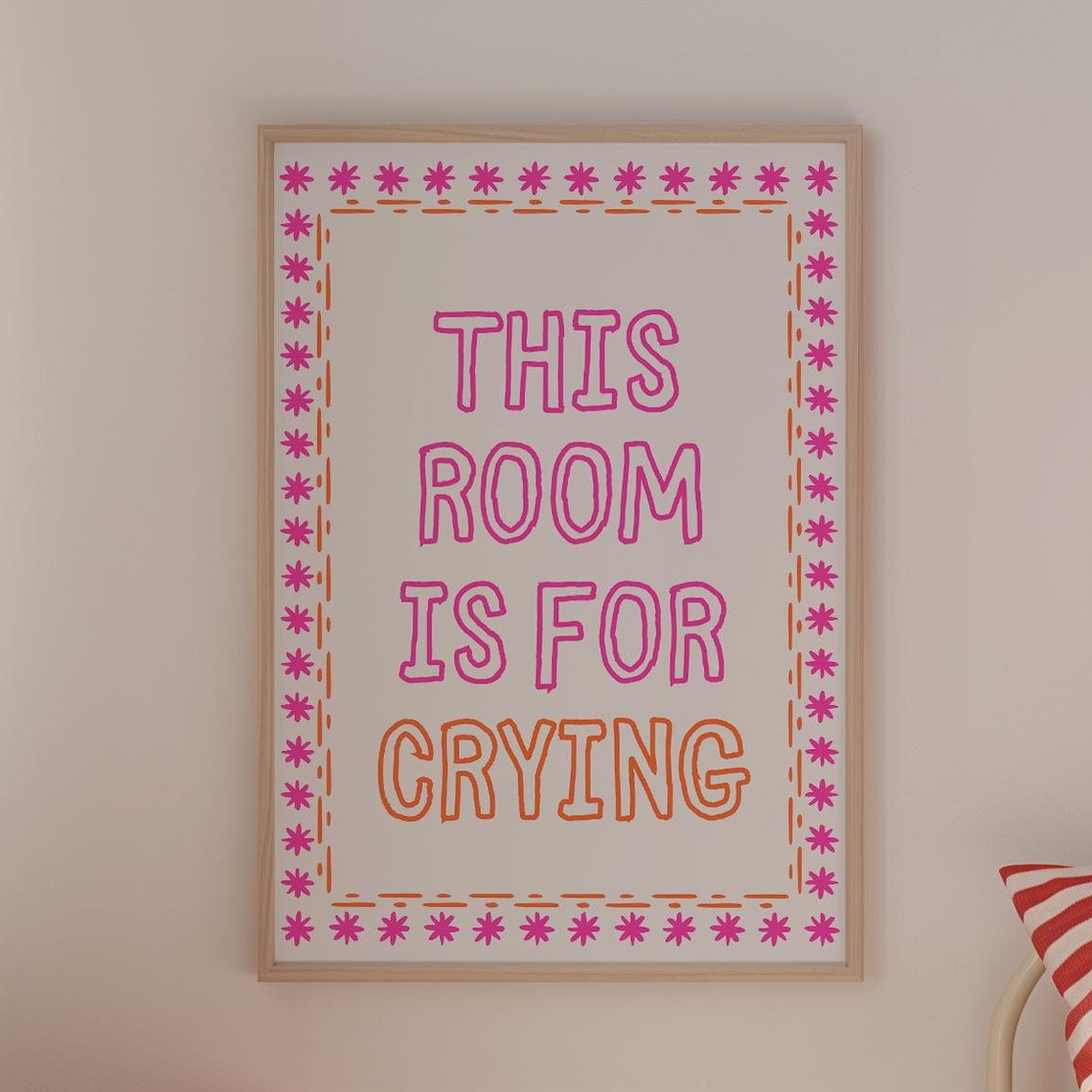 This Room Is For Crying Pink Retro Mental Health Quote Poster