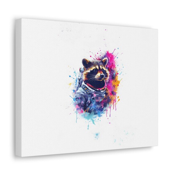 Raccoon Astronaut Portrait Colorful Space Splash Watercolor Poster