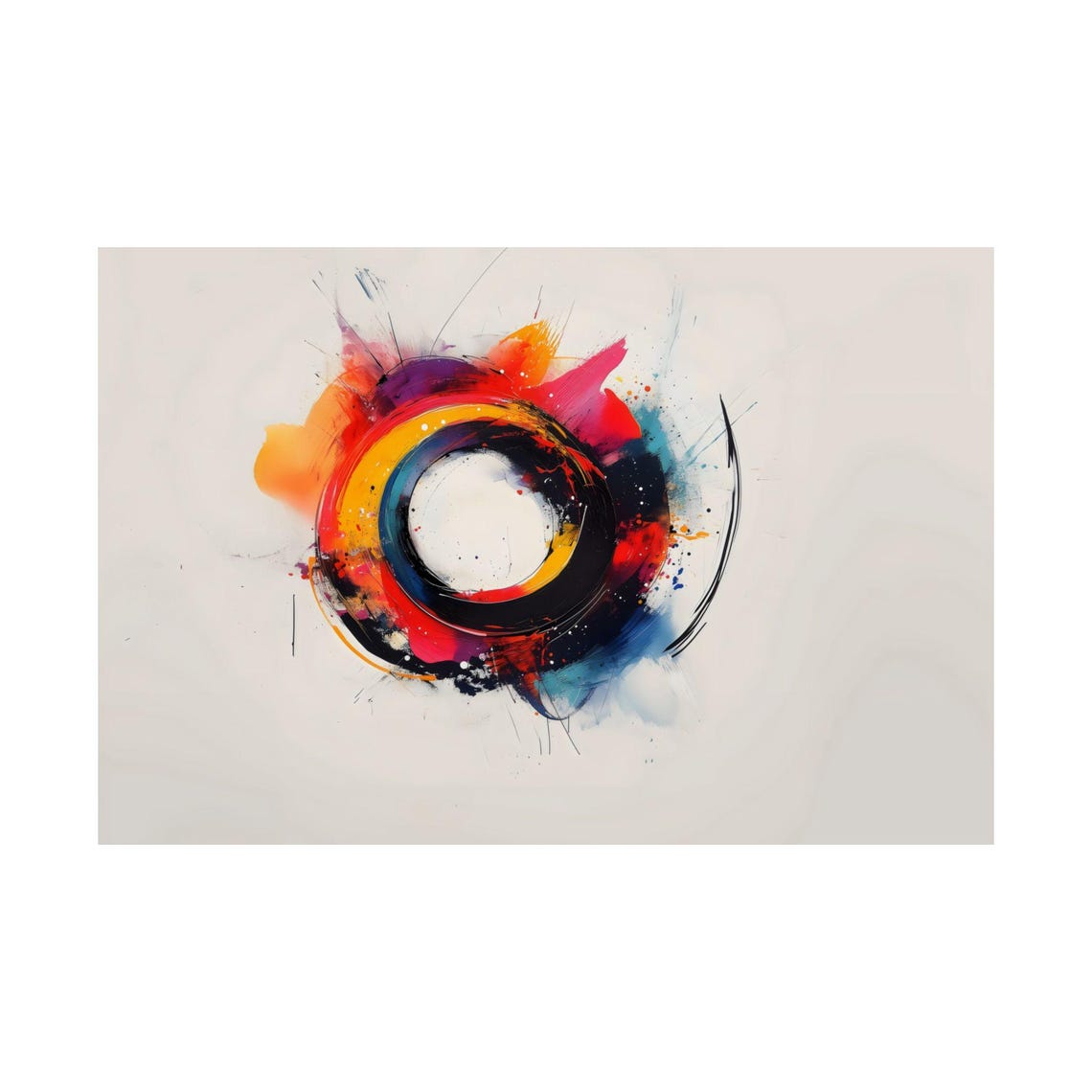 Vibrant Watercolor Circle Splatter Rainbow Ring Minimalist Print - Image 2