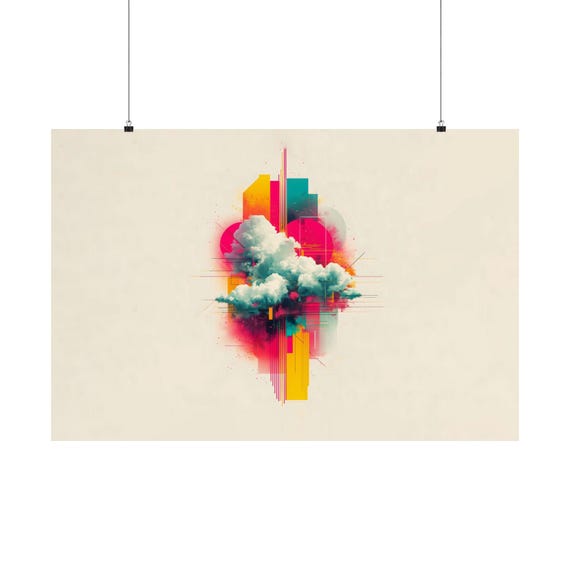 Geometric Colorful Clouds Variant 1 Poster Print Evening Landscape Modern Painting Fantasy Nature Rustic Wall Print Airbnb Art Wall Decor