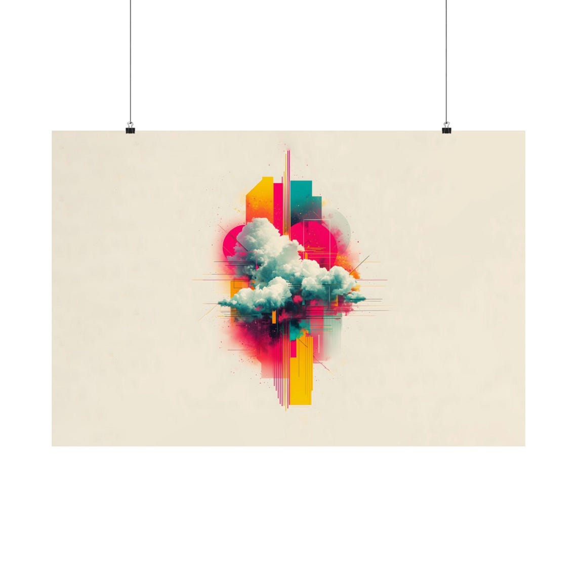Minimalist Cloud Burst Abstract Beige Background Geometric Art Poster